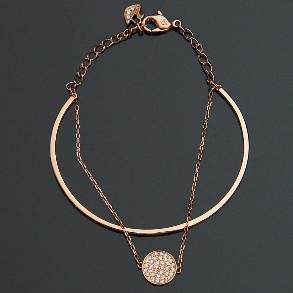 Swarovski Ginger Swan Signed Bangle Rose Gold Tone Plated Crystal Bracelet